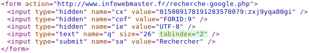 Code HTML utilisant l'attribut tabindex
